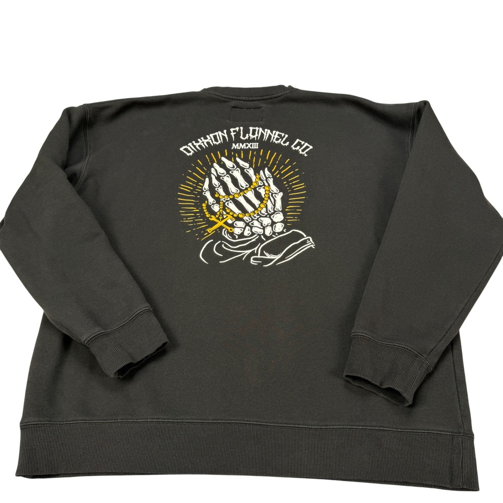 Dixxon Flannel Co Mens 2X Black Praying Skeleton Hands FleeceCrewneck Sweatshirt - Picture 1 of 16
